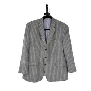 Jean John Mens 48R Linen Blend Blazer Grey Striped Classic Preppy Office Wedding
